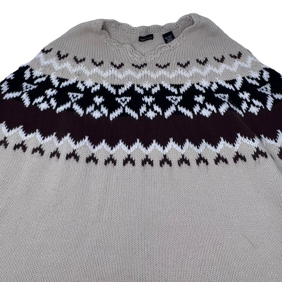 Moda Intl Wool Blend Fair Isle Poncho Shawl Wrap Fringes Size S Beige Black Boho - Picture 15 of 15